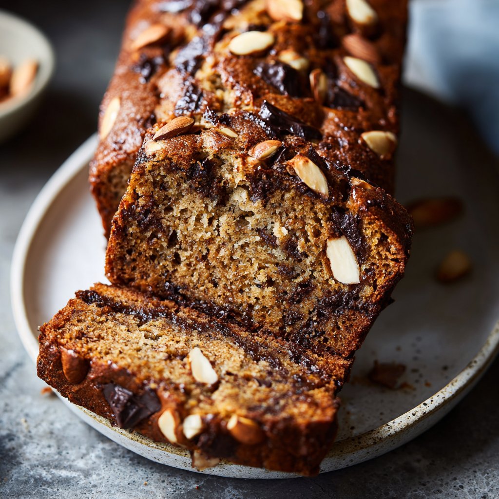 Bananenbrot mit Zartbitterschokolade und Mandeln
