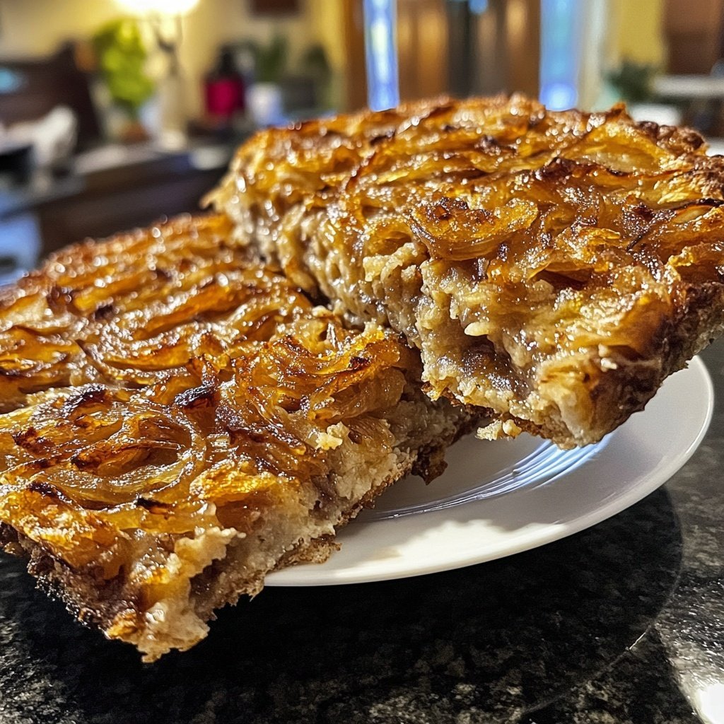 Kartelstampf mit karamellisierten Zwiebeln