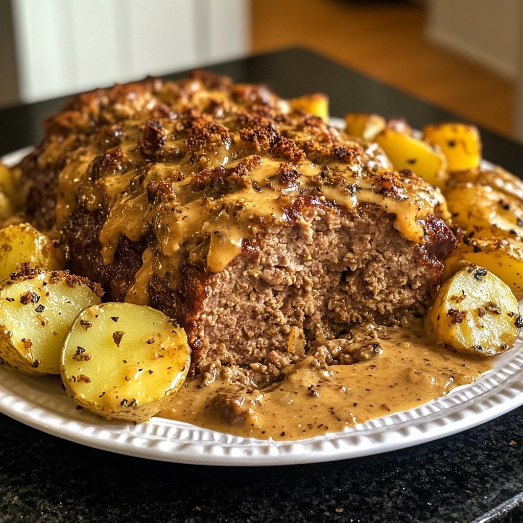 Hackbraten mit Kartoffeln in Sahne